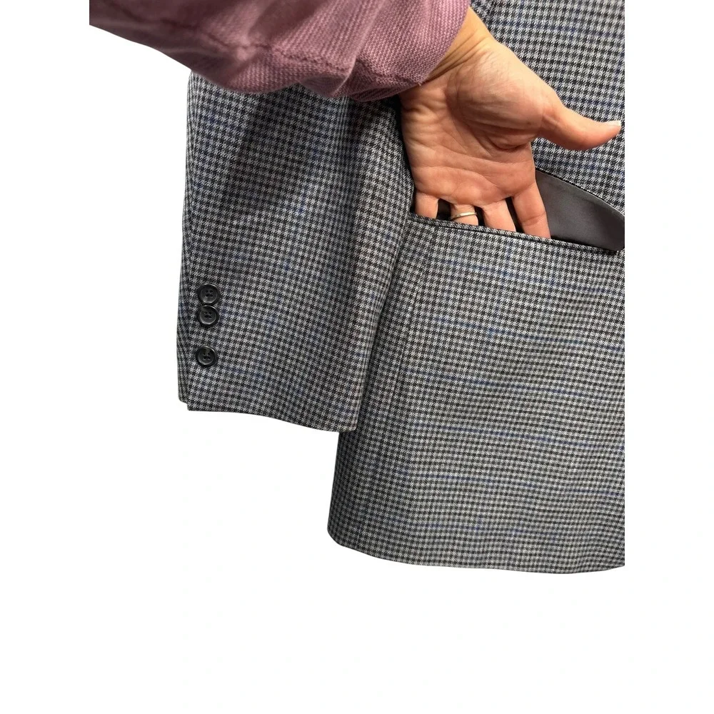 Hart Schaffner Marx Houndstooth‎ Blazer Tailored Sport Coat USA Academia 48R